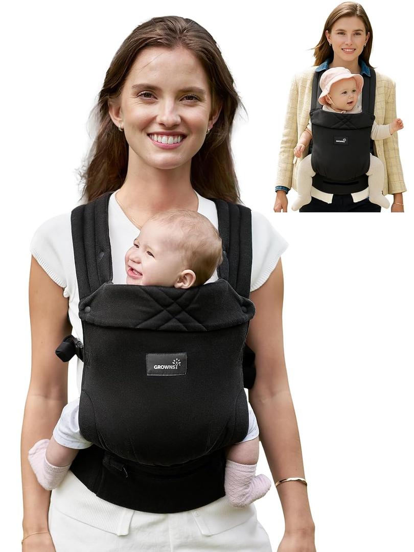GROWNSY Baby Carrier Newborn to Toddler, Lightweight Ergonomic 7-44 lbs Newborn Carrier with Head Support, Easy to Wear Hands Free Infant Carrier for 0-36 Months, Black