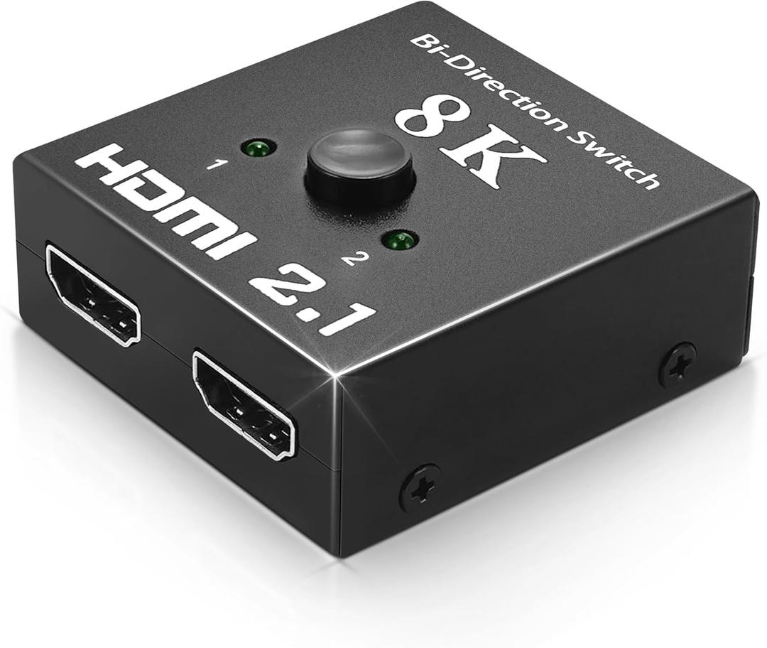 HDMI 2.1 Switch 48Gbps, Bi-Directional Manual HDMI Switcher 2 in 1 Out / 1 in 2 Out, Supports 8K@60Hz 4K@120Hz, VRR HDR10+ Dolby Vision, for PS5 PS4 Xbox PC TV Monitor