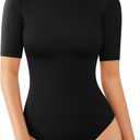 MANGOPOP Womens Mock Turtle Neck Bodysuits Half Elbow Short 3/4 Sleeve Bodysuit for Going Out, L