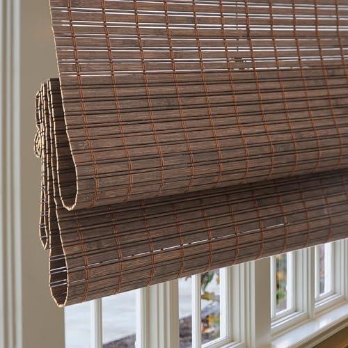 Sunbox Cordless Bamboo Roman Shade Blind, Woven Wood Roman Shades, Light Filtering Natural Bamboo Shades for Windows, French Doors, 25" W x 64" H, Sarasota-Cocoa