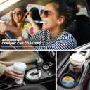 Beach Sunset Stained Glass Ocean Car Cup Holder Coasters 2 Pack Universal 2.63 Inch Anti Slip Ceramic Absorbent Coaster with Cork Base and Finger Notch Cute Car Accessories Interior for Women