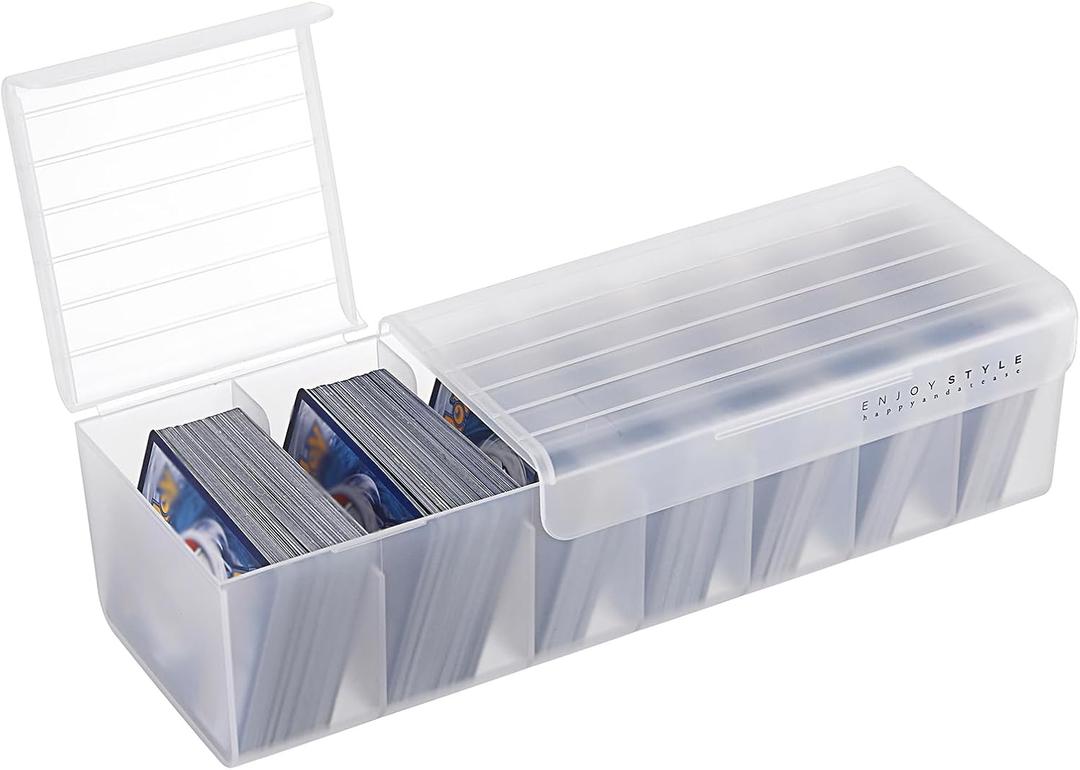 OwnMy Plastic Card Storage Box Plastic Card Storage Case, Clear Plastic Trading Card Storage Box Sports Card Storage Box Organizer with Dividers, White
