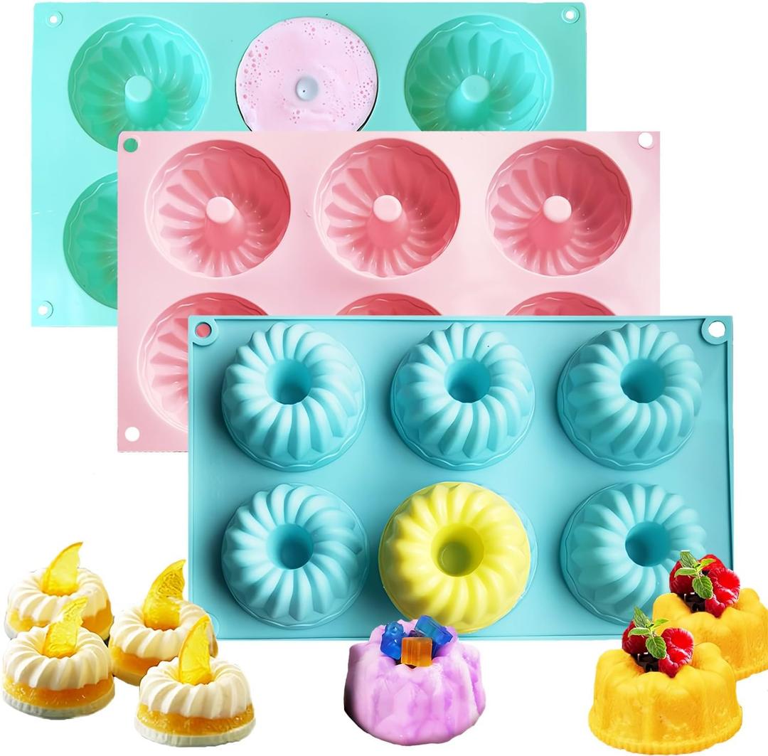 Annewbin 3Pcs Silicone Bundt Cake Pan, 6-Cavity Nonstick Baking Molds,Mini Jello Molds Silicone,Mini Bundt Cake Pans, Cupcake Mold for chocolate, Donut, Jelly