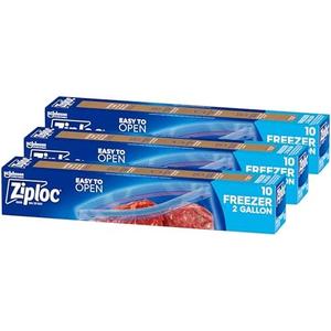 Ziploc Two Gallon Food Storage Freezer Bags, Grip 'n Seal Technology for Easier Grip, Open, and Close, 10 Count, Pack of 3 (30 Total Bags) (Packaging May Vary)