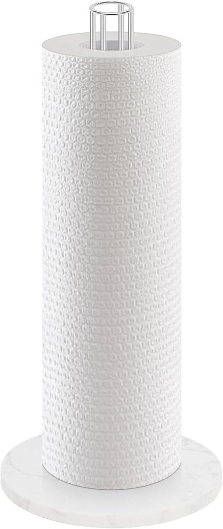 NearMoon Paper Towel Holder Countertop, Sturdy Metal Paper Towel Stand Dispenser with Marble Base, Standard or Jumbo-Sized for Kitchen Counter, Farmhouse, Living Room, Chrome Finish