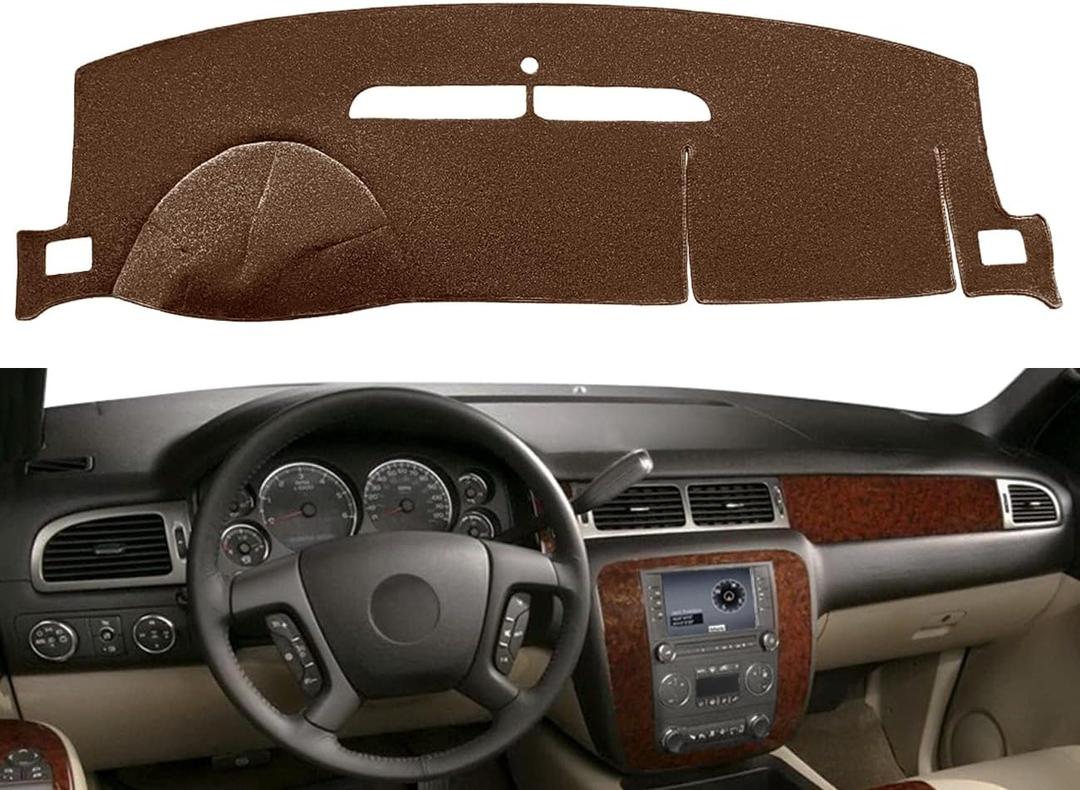 Dashboard Cover Dash Cover Mat Pad Carpet Fit for Chevy Chevrolet Tahoe Suburban 2007-2014,Chevrolet Avalanche Silverado 1500 LTZ 2007-2013,GMC Yukon All Models 2007-2014 (Dark Brown) Y24