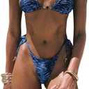 RoseSeek Women's 2-Piece Zebra Striped Bikini Set, Halter Triangle Swimsuit, Y2K Tie-Side Bathing Suit, Size XS