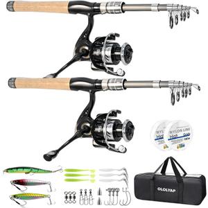 Fishing Pole Combo 2PCS Carbon Fiber Fishing Rod and Aluminum Reel Combos with Carrier Bag Sea Saltwater Freshwater Fishing Rod Reel Kit (6.89 Ft)