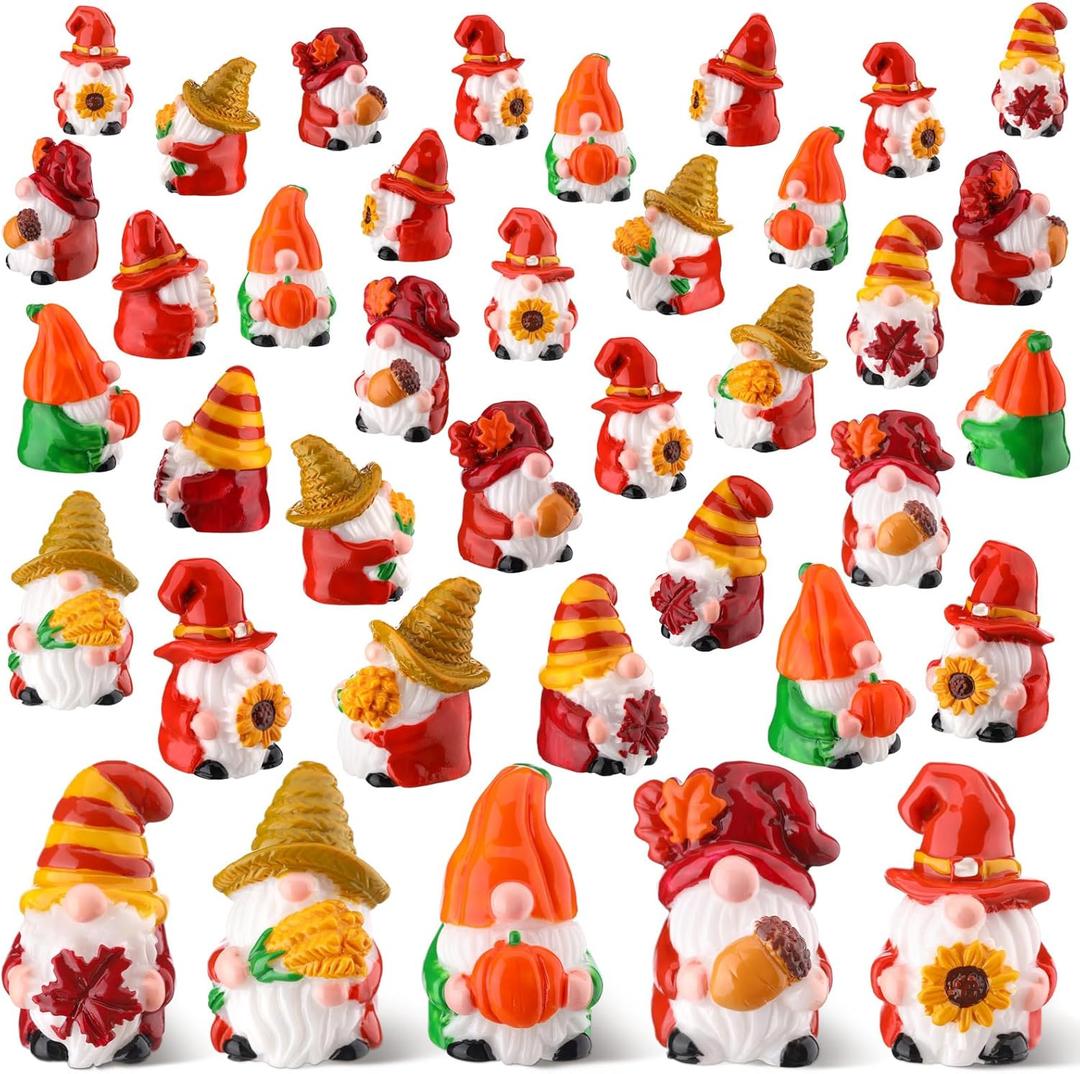 80 Pcs Thanksgiving Gnomes Bulk Miniature Thanksgiving Gnomes Figurines to Hide Fairy Resin Statues Pumpkin Maple Leaves Tiny Statues Gift Harvest Table Decorations for Patio Garden Landscape