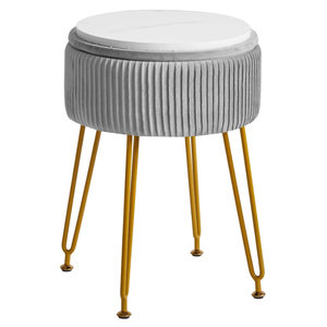 IBUYKE Velvet Round Footrest Stool Ottoman, Makeup Vanity Stool Side Table, Velvet Dressing Table Seat, Pouf Couch Stool, Golden Steel Legs, Blue LG30H