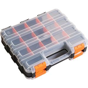 Torin AG322B Double Sided Tool and Hardware Storage Box: Portable Small Parts Organizer with Removable Plastic Dividers for Tools, Small Items and Jewelry, Black/Orange
