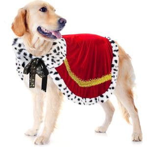 Pet King Cloak Christmas Dog Costumes Lux Fur Red Royal Cape Cat Robe Warm Winter Coat Outfit Medium Large Dogs Prince Costume Xmas Queen Clothes Princess Cosplay Birthday Dress (Red, Large)