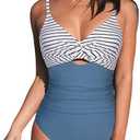CUPSHE Women's One Piece Swimsuit V Neck Bathing Suit Twist Ruched Front Keyhole Back Cutout Back Hook (Medium)