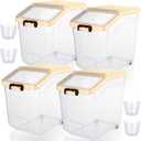 Sunnyray 4 Pcs Flour Storage Containers Rice Bin with Wheels, Beige, 38 lb