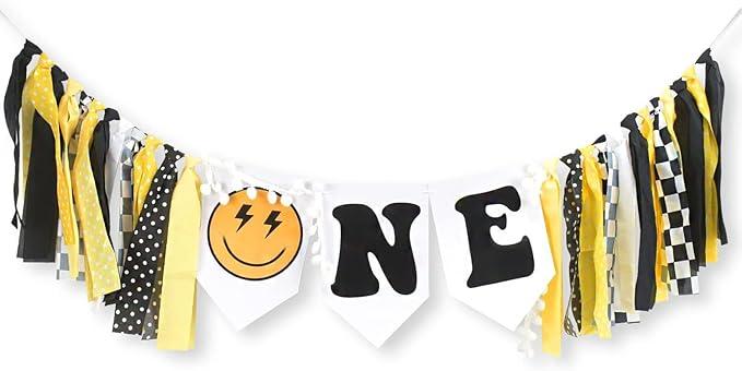 One Happy Dude High Chair Banner Boy First Highchair Banner for 1st Birthday Decorations, One Happy Dude Birthday Party Decorations Hippie Groovy High Chair Garland