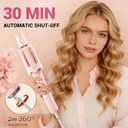 Auto Rotating Hair Curler - 4 Temperature and Timer Settings, Automatic Curling Iron with Automatic Shut-Off, Anti-Tangle and Scalding, Curling Wand for Long Lasting Curls (Pink)