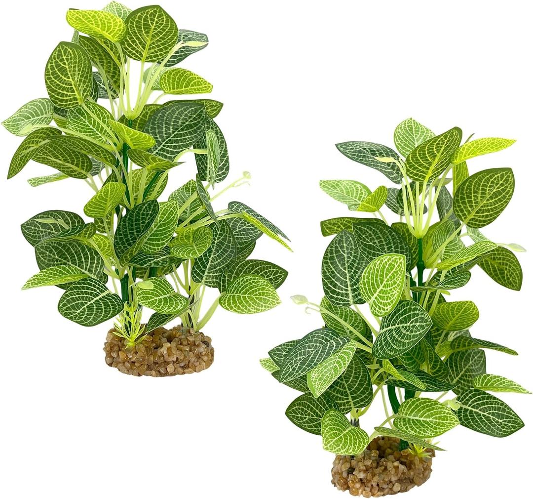 Silk Aquarium Plants (2-Pack) 9.8 Inch Artificial Plastic Fish Fish Habitat Decor, Small to Moderate Size Aquarium Decorations, Safe Green Plants for Freshwater Tanks (Lime Green With White Veins)