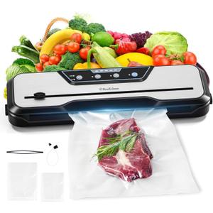 Automatic Food Vacuum Sealer Machine, Beelicious 8-In-1 Food Vacuum Saver with Starter Kits, Pulse Function, Moist & Dry Mode and External VAC for Jars and Containers, Silver-Grey