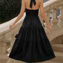 Florboom Women's Casual Sleeveless Halter Sundress Long Dress Date Night Trendy Party Dresses with Pockets (Black, M)