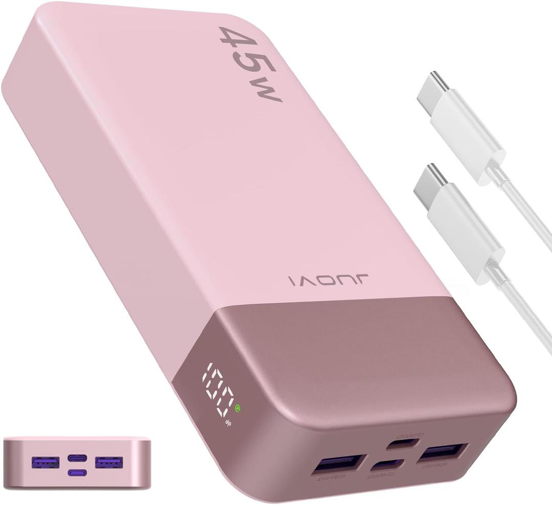 JUOVI Power Bank Fast Charging, 20000mAh 45W Portable Charger, Samsung Super Fast Charging Portable Phone Charger, USB C Power Bank for MacBook, iPhone 15 14 13 Pro Samsung S24 S23 (Pink)