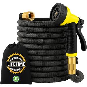 J&B XpandaHose 75ft Expandable Garden Hose – Ultra-Strong 3750D, 4-Layer Latex Core, Brass 3/4" Connectors, 10-Pattern Nozzle & Storage Bag – Lightweight, Kink-Reducing, Leak-Resistant