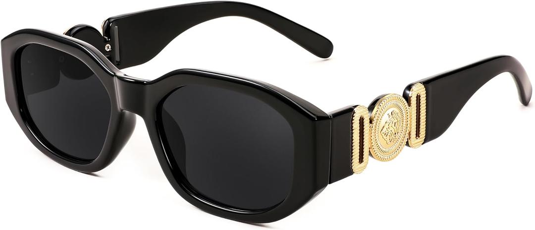 FEISEDY Retro Trendy Rectangle Sunglasses Women Men Vintage 90s Small Narrow Square Sunglasses B2322 (001 Black Frame/Gray Lens)
