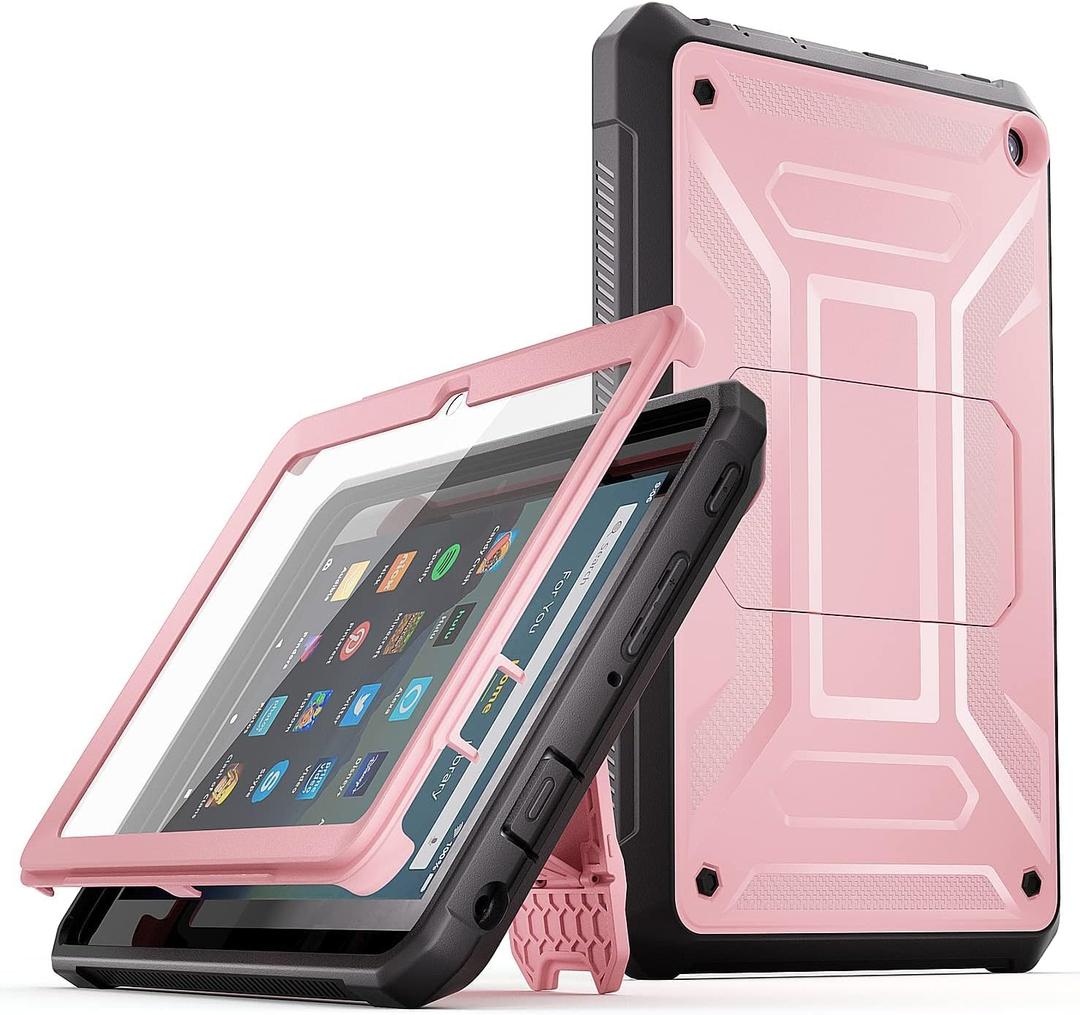 All-New 8 & 8 Plus Tablet 8,DJ&RPQ Incompatible iPad TCL Full Body Rugged Hands-Free Viewing Stand Back Cover with Screen Protector-Pink