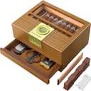 TISFA Cigar Box Handcrafted Humidor with Hygrometer and Humidifier, Cedar Wooden Humidor Case with Drawer, Divider, Cigar Length Gauge, Desktop Humidor Box Gifts Cigar Accessories (Light)