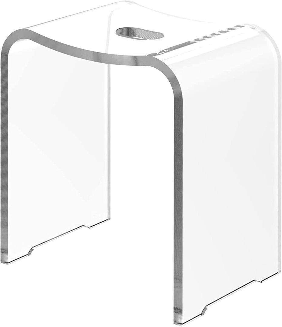 FansaFurn Acrylic Shower Stool, Modern Shower Bench with Curved Seat & Water Leaking Hole, Shower Stool for Inside Shower with Anti-Skip Feet & 300LBS Weight Capacity