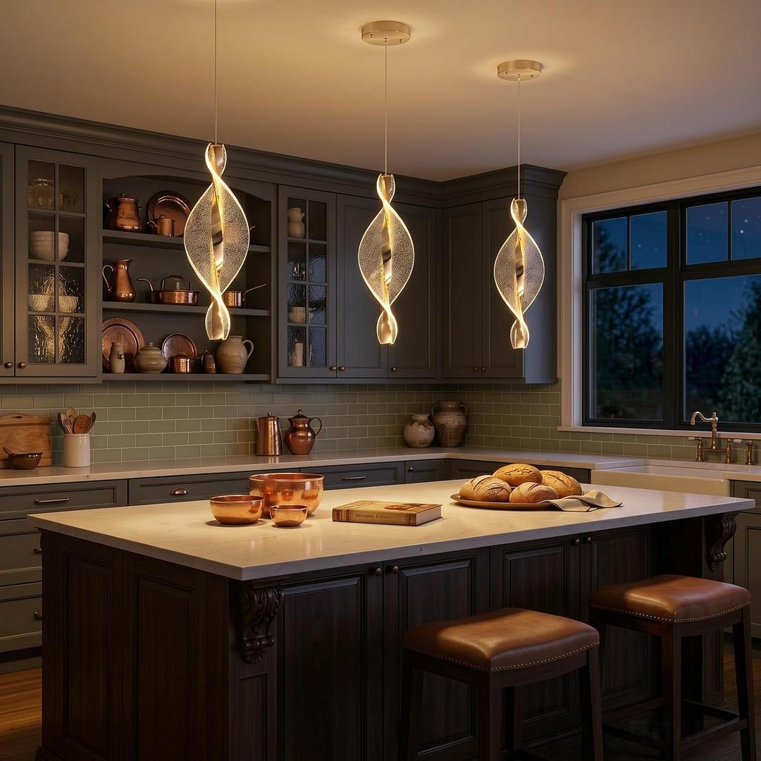 1 Lights Modern Pendant Lighting LED Dimmable Chandelier for Kitchen Island Dining Room Living Room Acrylic Gold