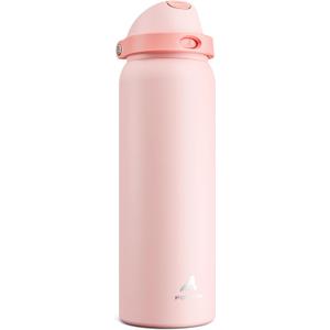 POWCAN 40 oz Insulated Water Bottle for Sports: 2-in-1 Lid with Push-Button Spout & Quick-Flip Straw, Leakproof, Car Cupholder Friendly, Stainless Steel for Gym, School, Travel, Camping (Cotton Candy)