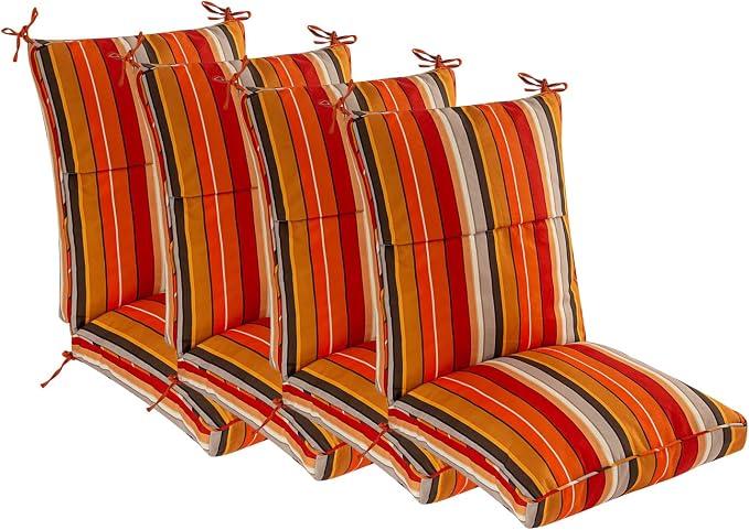 Set of 4 Outdoor Dining Chair Cushions, Comfort Patio Seating Cushions, 44 x21x4.5 inch, Single Welt and Zipper (Orange and Red Stripes)