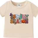 Toddler Girl Halloween Shirt Spooky T-Shirt Kids Pumpkin Ghost Short Sleeve Tee Top (US, Age, 3 Years, Khaki-12)