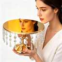 12 In Gold Cake Stand with Crystal Pendants, Gold Pedestal Cake Stand | Dazzling Metal Cake Holder Stand for Wedding, Party, Birthday, Baby Shower, Event Bridal Celebration (1 PC)