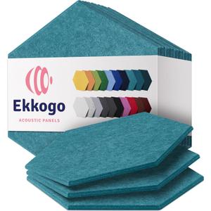 Acoustic Panels 12-Pack - 14"X12.1"X0.4" Soundproof Wall Panels - High Density Sound Dampening - Light Turquoise Hexagon