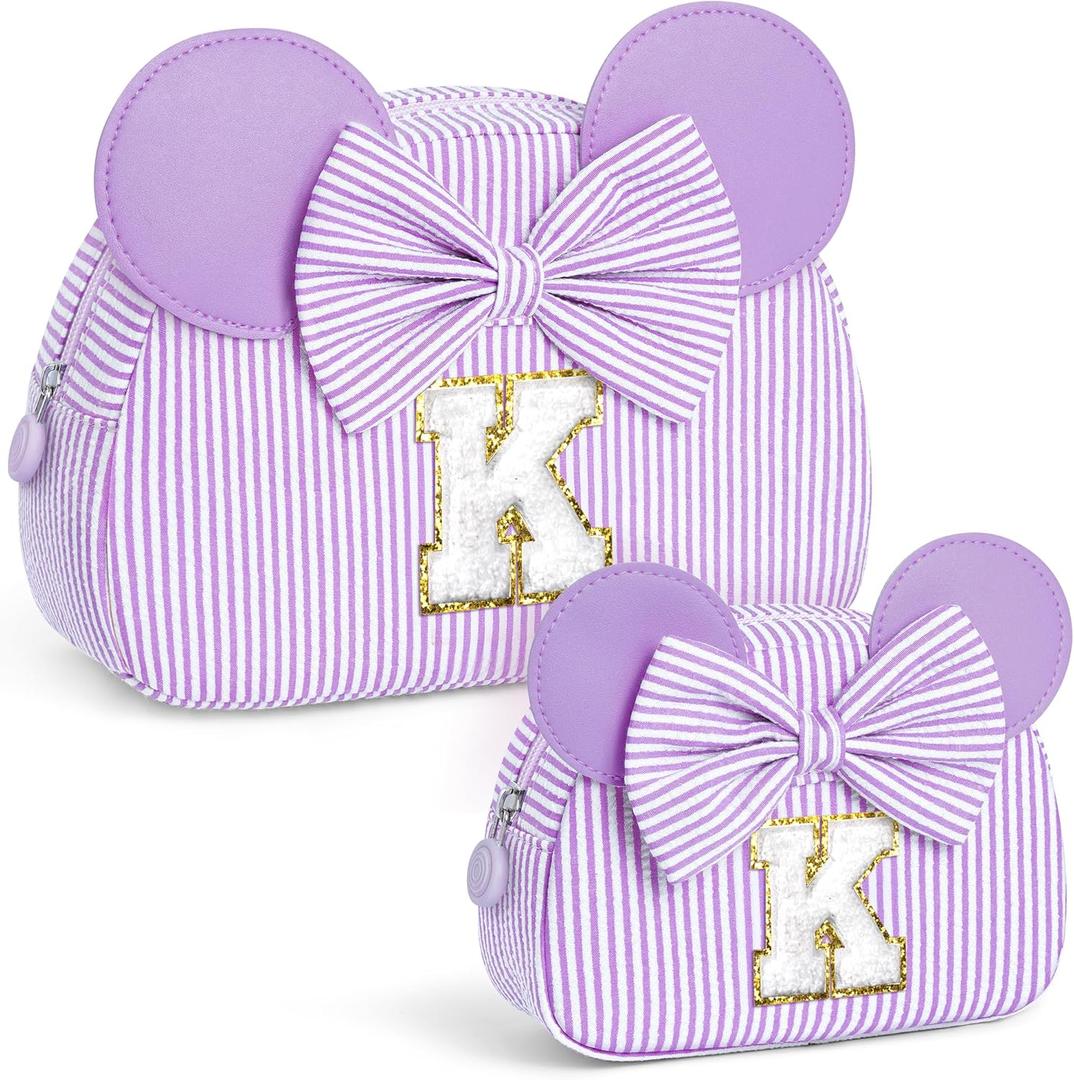 Initial Travel Makeup Bags for Girls | Personalized Initial Makeup Bag | Purple Cosmetic Bags Travel Bag | 8 9 10 11 12 13 14 15 16 Years Old Girl Gift Teen Girl Kids Gifts Trendy Stuff K
