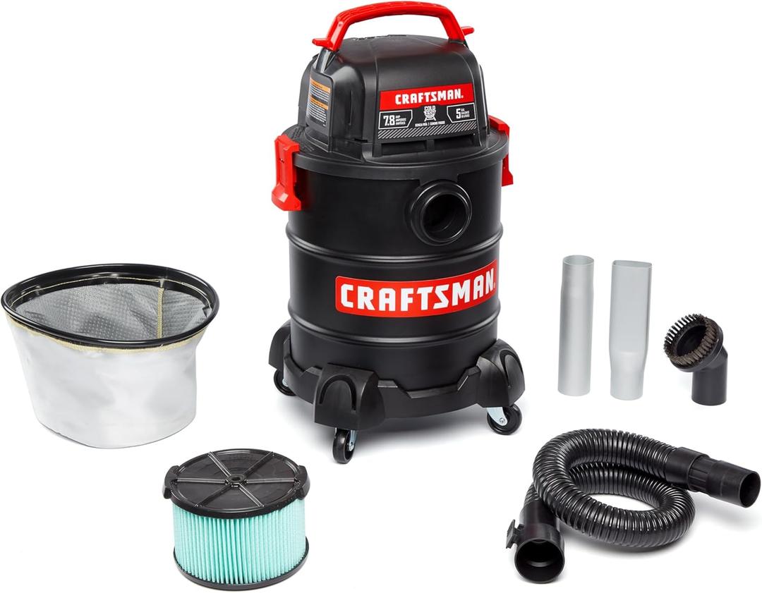 CRAFTSMAN CMXEVBE17050 5 Gallon 7.8 Amp Ash and Grilling Vacuum, Portable Dry Only Shop Vacuum with Drum Filter, Cartridge Filter, Hose and Attachments for Cool/Dry Ash Cleaning