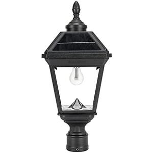 Gama Sonic Imperial II Bulb Post Light, Black UV Protected Resin and Clear Lens, Outdoor Single Lamp with 3" Fitter for Lamp Posts or Pier Base and Warm White 2700K Light (96B50012) Glass Chipped