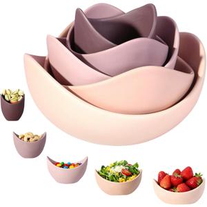Notakia Salad Decorative Bowls Lotus Shaped Pasta Bowls Dishwasher Safe, Unique Angled Ceramic Bowls for Salad, Pasta, Soup, Rice, Prep, Ideal for Restaurant (Purple 5 Packs)