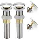 Rockgoya Bathroom Sink Drain,2 Pack Drain Stopper Bathroom Sink Without Overflow,Pop Up Drain Assembly with Detachable Strainer Basket,Built-in Anti-Clogging Strainer,Stainless Steel Brushed Nickel