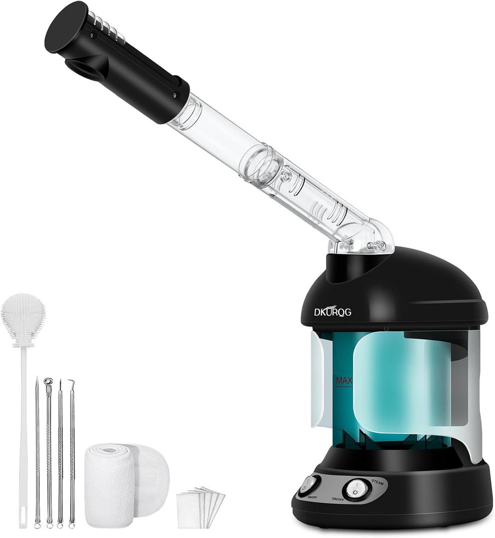 Facial Steamer, Nano Ionic Face Steamer for Facial Deep Cleaning Portable Ozone Steamer with Extendable 360 Rotating Arm, Humidifier for Home Salon Spa or Personal Care (Black)
