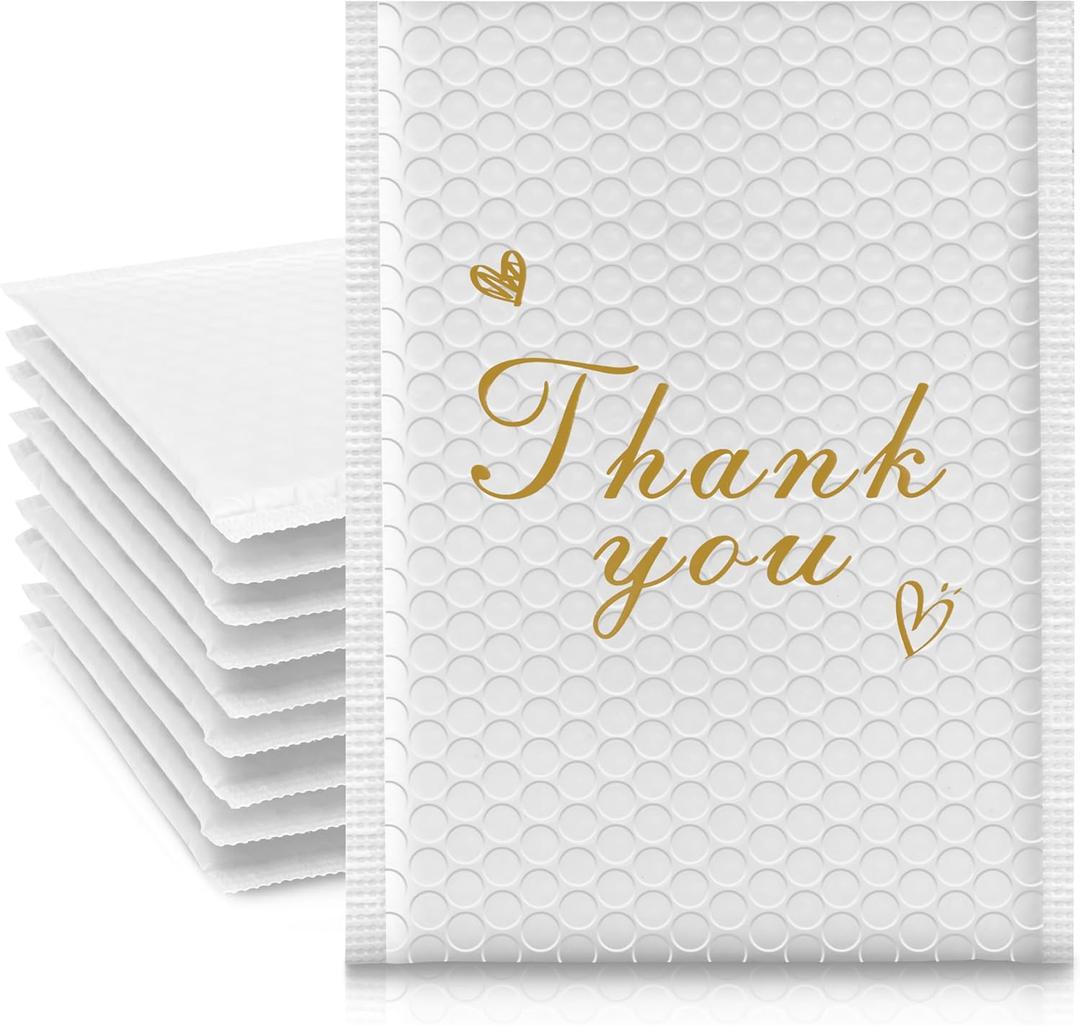 Thank You Bubble Mailers 6x10'' 25 Pack, Self Sealing Padded Envelopes, Strong Adhesion Bubble Envelopes, Waterproof Mailing Envelopes, Cushioning Shipping Envelopes - White