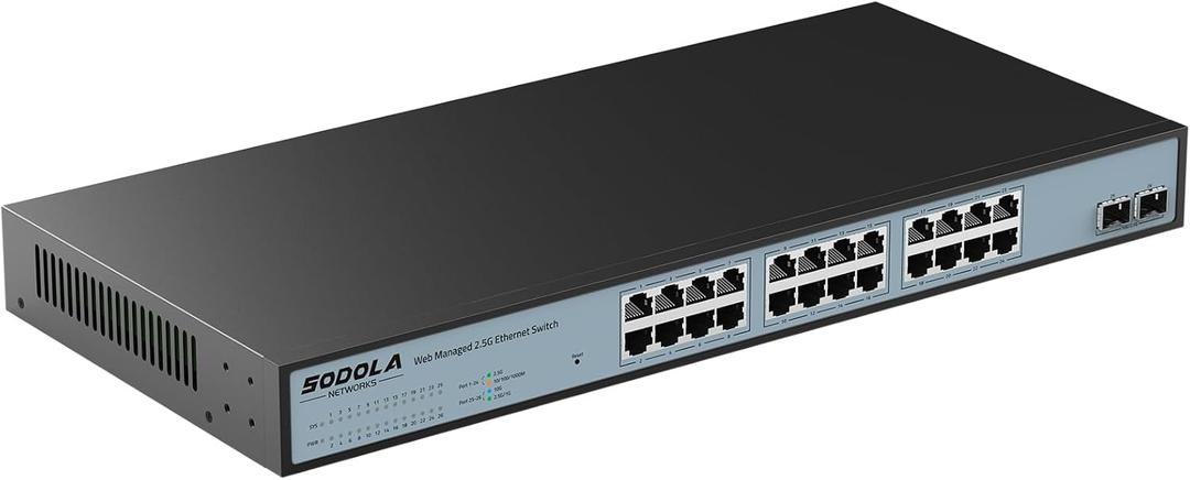 24 Port 2.5G Smart Web Managed Switch,24 x 2.5G Base-T Ports, 2 x 10G SFP+, Link Aggregation/QoS/VLAN/IGMP, 1U Mounted Multi-Gigabit Network Switch