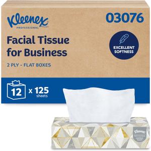 Kleenex® Professional Facial Tissue, Bulk (03076), 2-Ply, White, Flat Facial Tissue Boxes for Business, Convenience Case (125 Tissues/Box, 12 Boxes/Case, 1,500 Tissues/Case)