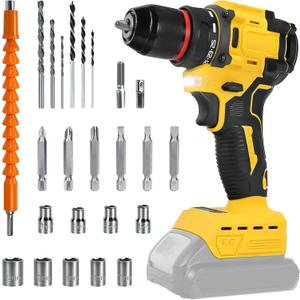 Cordless Drill Driver, Electric Drill for Dewalt 20V Battery, Brushless Driver with 2 Variable Speeds, 25+1 Torque, 3/8" Keyless Chuck, 60N.M for Home Repairing(No Battery)