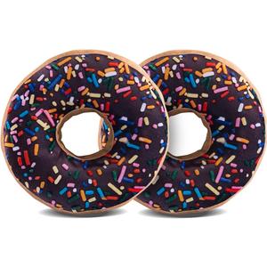 HYSEAS Round Throw Pillow 14 Inch Chocolate Donut, 3D Digital Print Decorative Comfortable Soft Plush Funny Food Shaped Pillow Light Weight Seat Pad Cushion for Couch, Chair, Floor, Sofa, 2 Pack