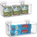 Vacane 2 Pack Plastic Adhesive Mount Over Cabinet Door Organizer, Wall Organization Container Makeup Organizer Hanging Basket Bins for Kitchen, Pantry, Craft Room, Office, Space Saving Holder (Medium)