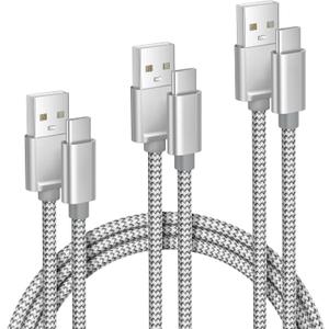 Elebase iPhone 17 16 Pro Max Charging Cable 1.5/3.3/6.6FT 3Pack,USB A to Type C Car Charger Cord,USBC Carplay Cable for New Apple iPad 10 Mini 8 Air 7,Airpods,Samsung Galaxy S25 S24 Ultra,Z Flip Fold (Silver)