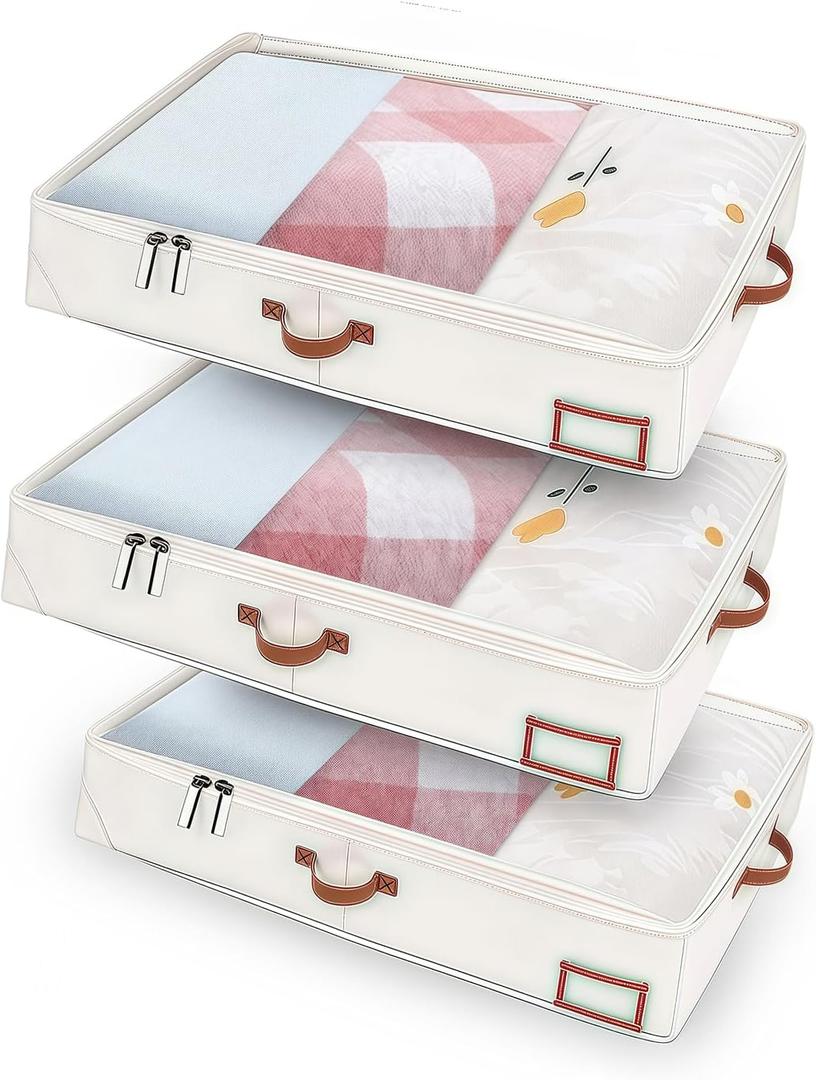 3 Pack Under Bed Storage Box, 40" x 20" x 5" Foldable Underbed Storage Containers, Collapsible Closet Under the bed Storage Bags for Blankets, Towels, Comforter, Sweaters, Pillows, Linen Sheets