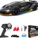 RC Drift Car 1:24 Remote Control Car 4WD 15KM/H High Speed Racing Sport Car with LED Lights RC Cars Toy for Kids Boys Girls Adults Gifts Birthday Christmas Rechargeable Batteries (Black-1)